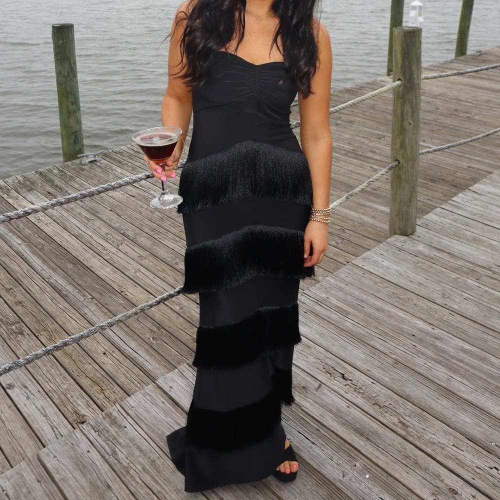 House of Harlow 1960 Strapless Black Fringe Dress